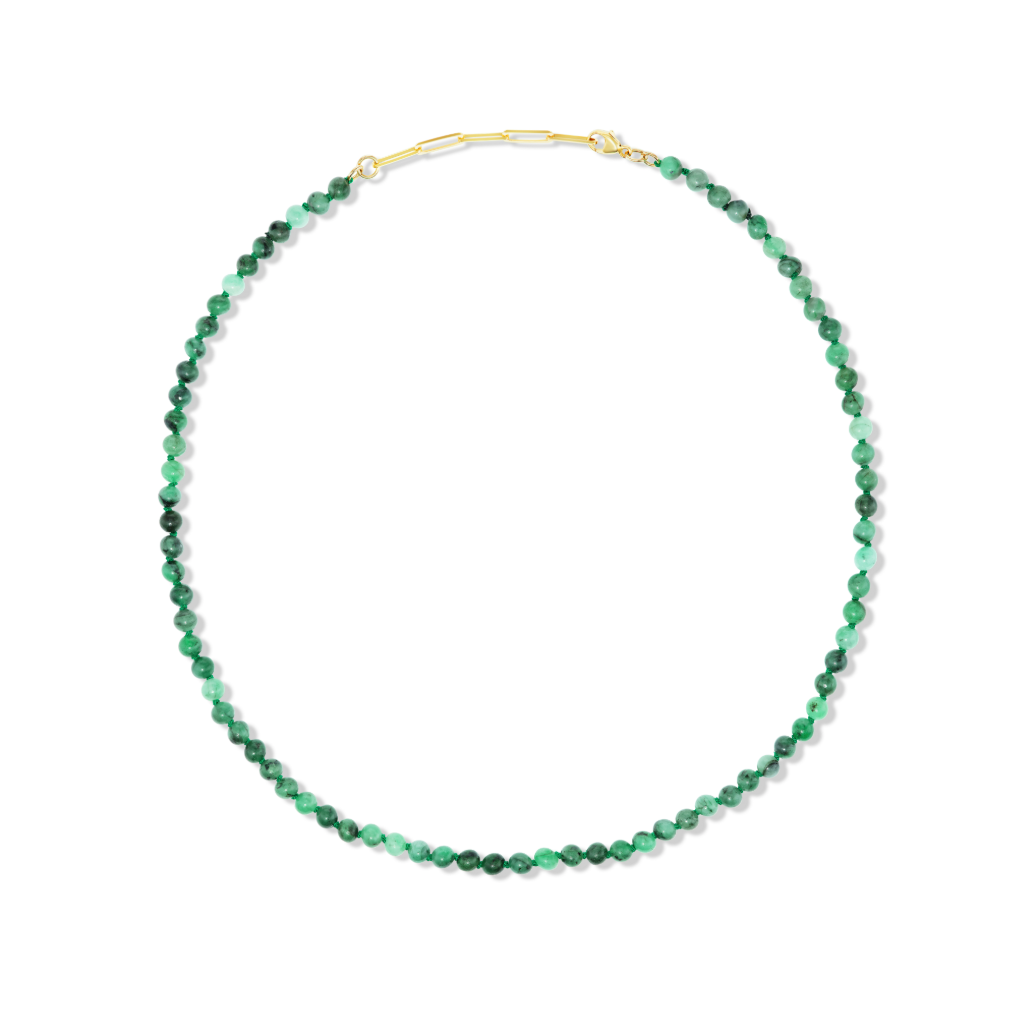 14K Gold Raw Emerald Necklace