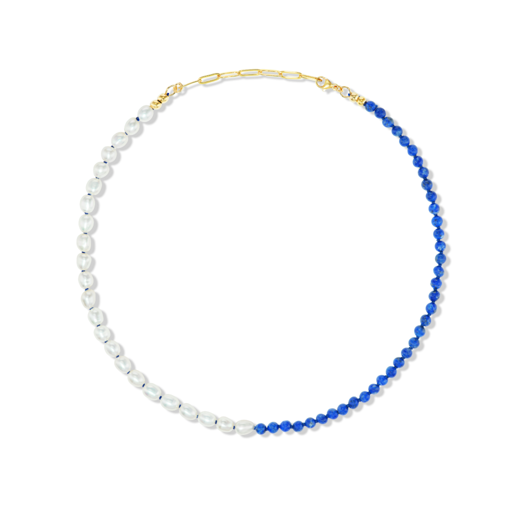 Lapis + Freshwater Pearl Moi et Toi Necklace