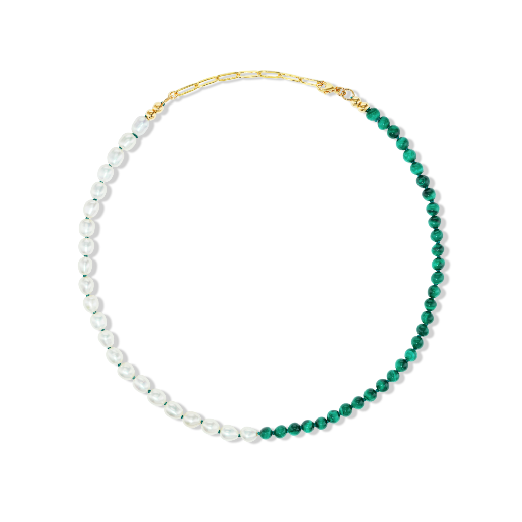 Malachite + Freshwater Pearl Moi et Toi Necklace