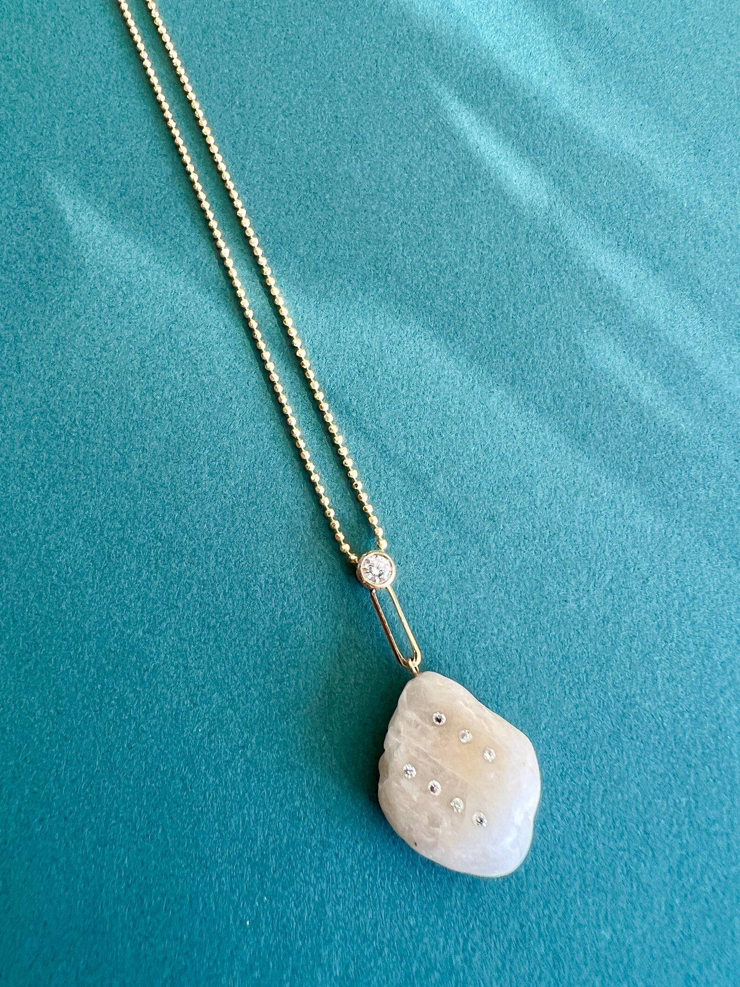 14K Gold + White Sapphire + Diamond Lake Tahoe Necklace