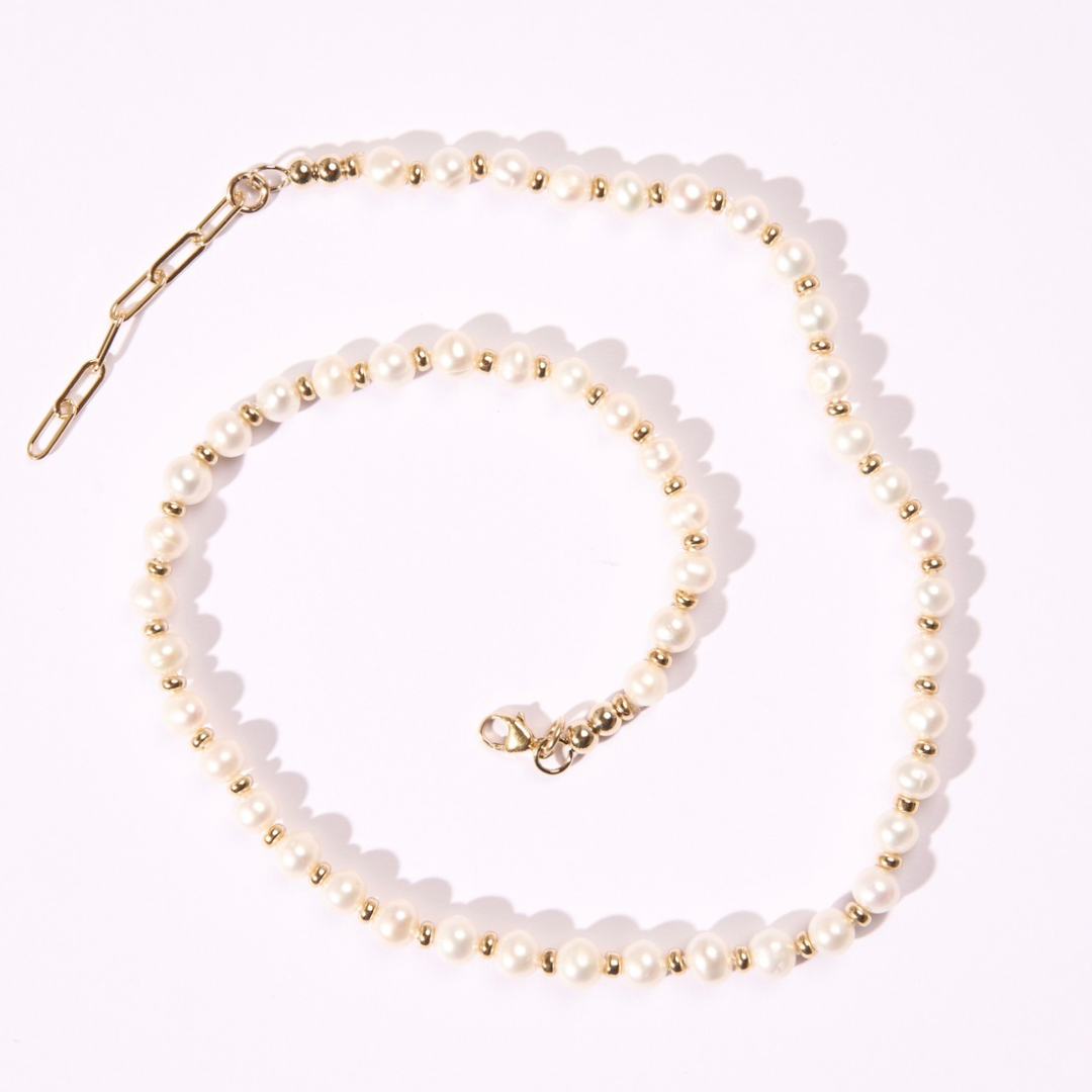 Freshwater Pearl + Gold Filled Beaded Choker Necklace