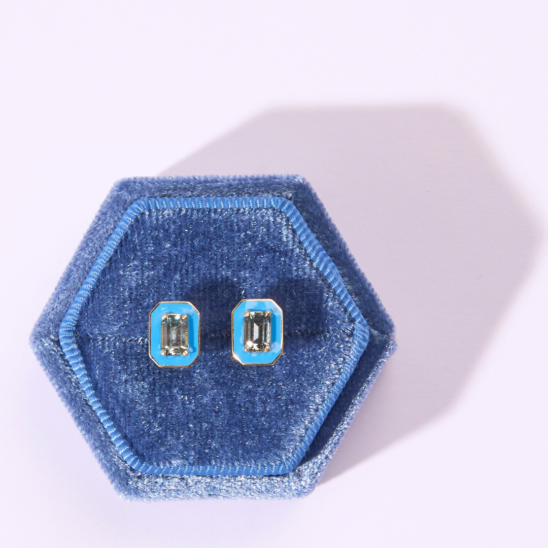 14K Montana Sapphire + Blue Enamel Valley Girl Stud Earrings