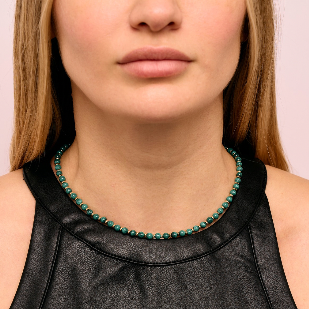 Malachite + Gold Filled Beaded Choker Necklace