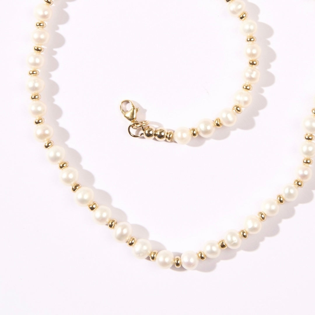 Freshwater Pearl + Gold Filled Beaded Choker Necklace