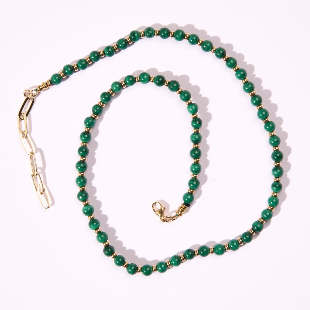 Malachite + Gold Filled Beaded Choker Necklace