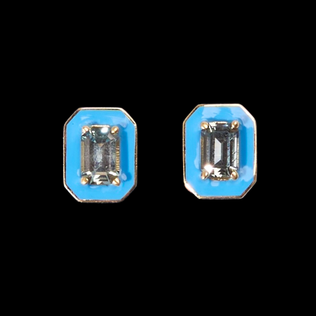 14K Montana Sapphire + Blue Enamel Valley Girl Stud Earrings