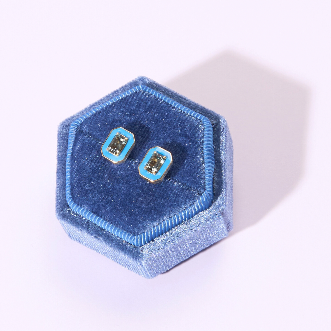 14K Montana Sapphire + Blue Enamel Valley Girl Stud Earrings