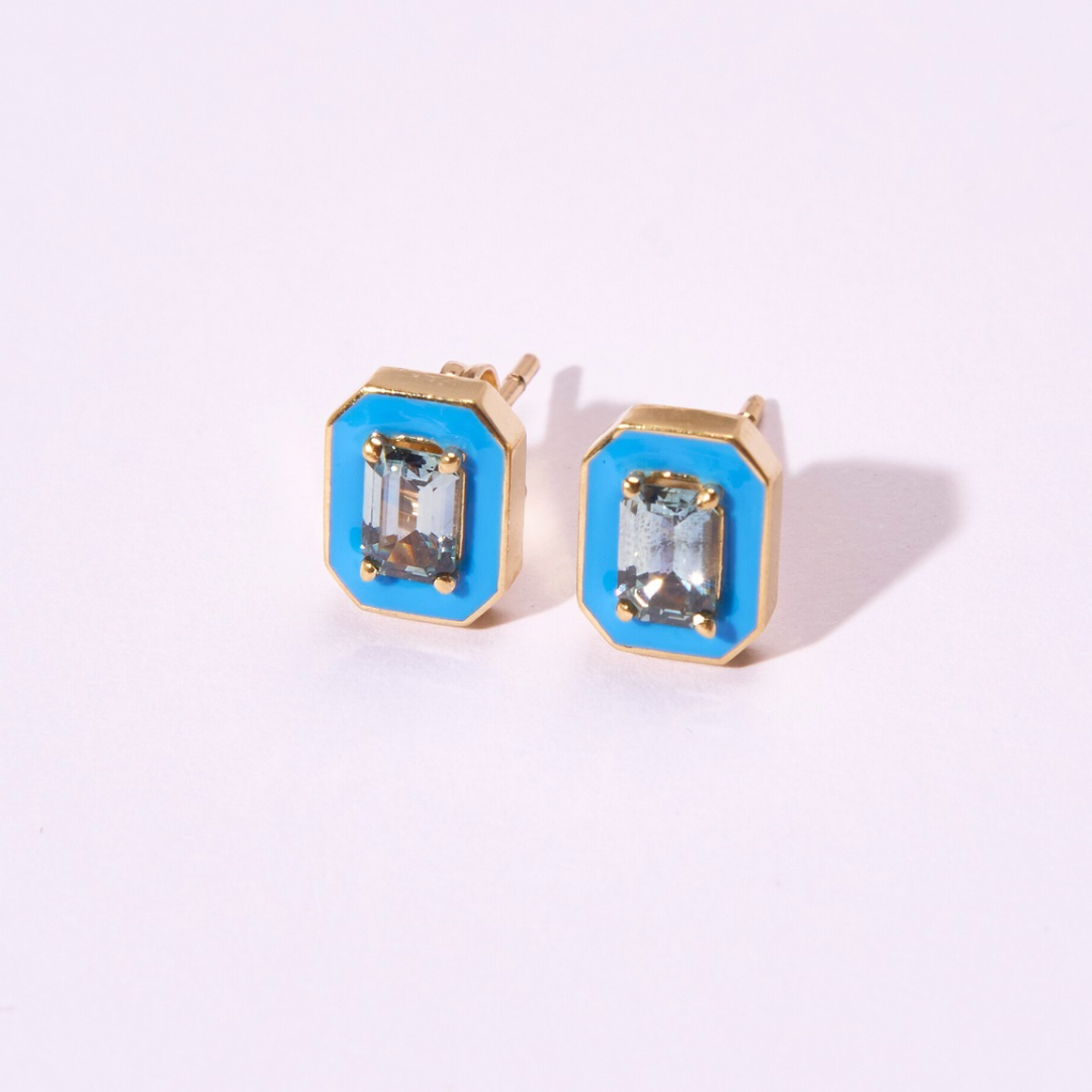 14K Montana Sapphire + Blue Enamel Valley Girl Stud Earrings