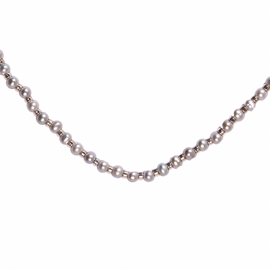 Grey Freshwater Pearl + Sterling Silver Beaded Choker Necklace