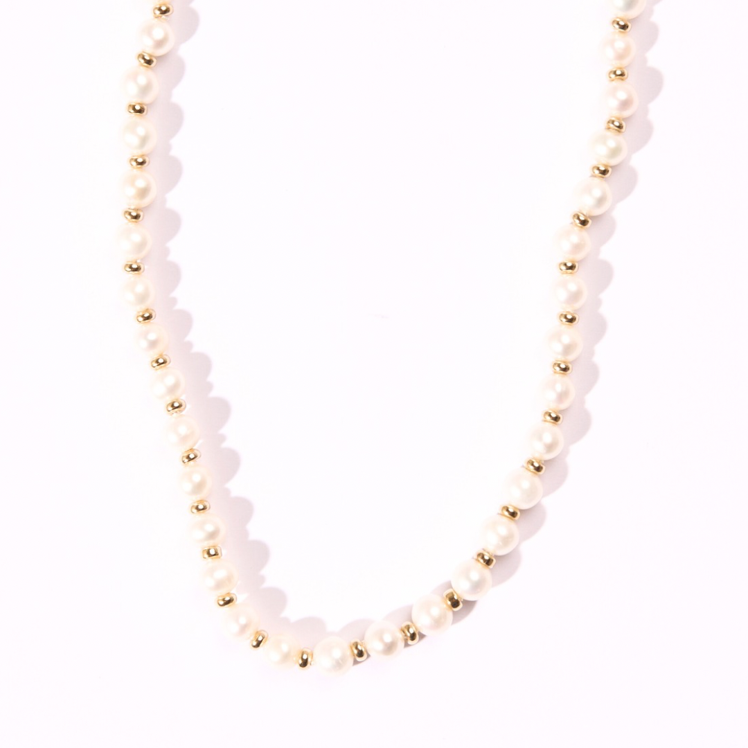 Freshwater Pearl + Gold Filled Beaded Choker Necklace