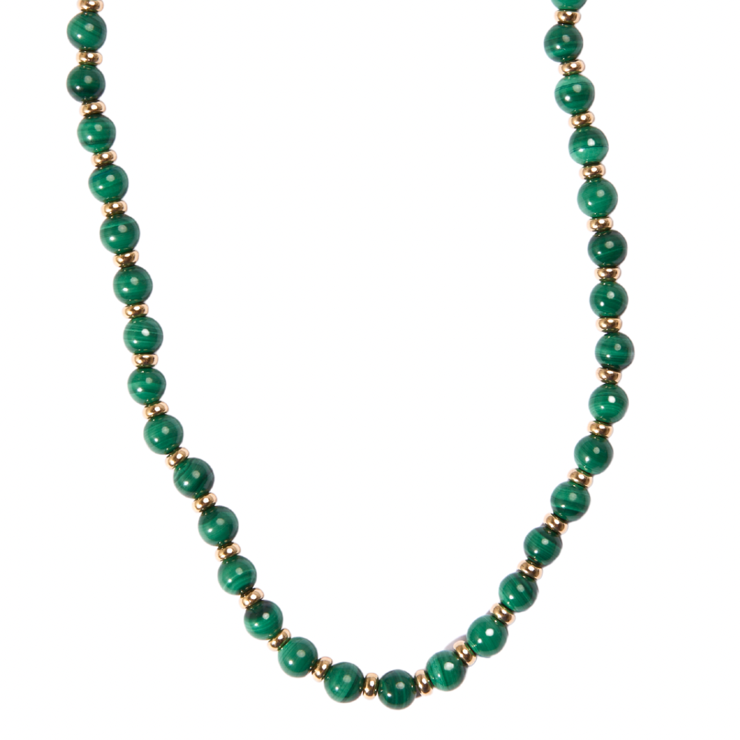 Malachite + Gold Filled Beaded Choker Necklace