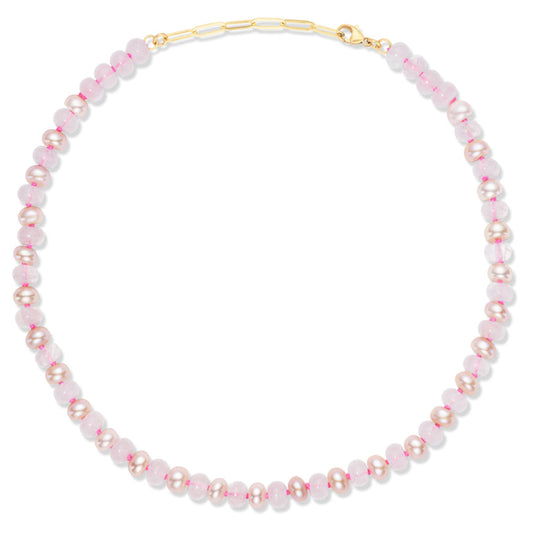 Rose Quartz + Pink Freshwater Pearl Candy Necklace