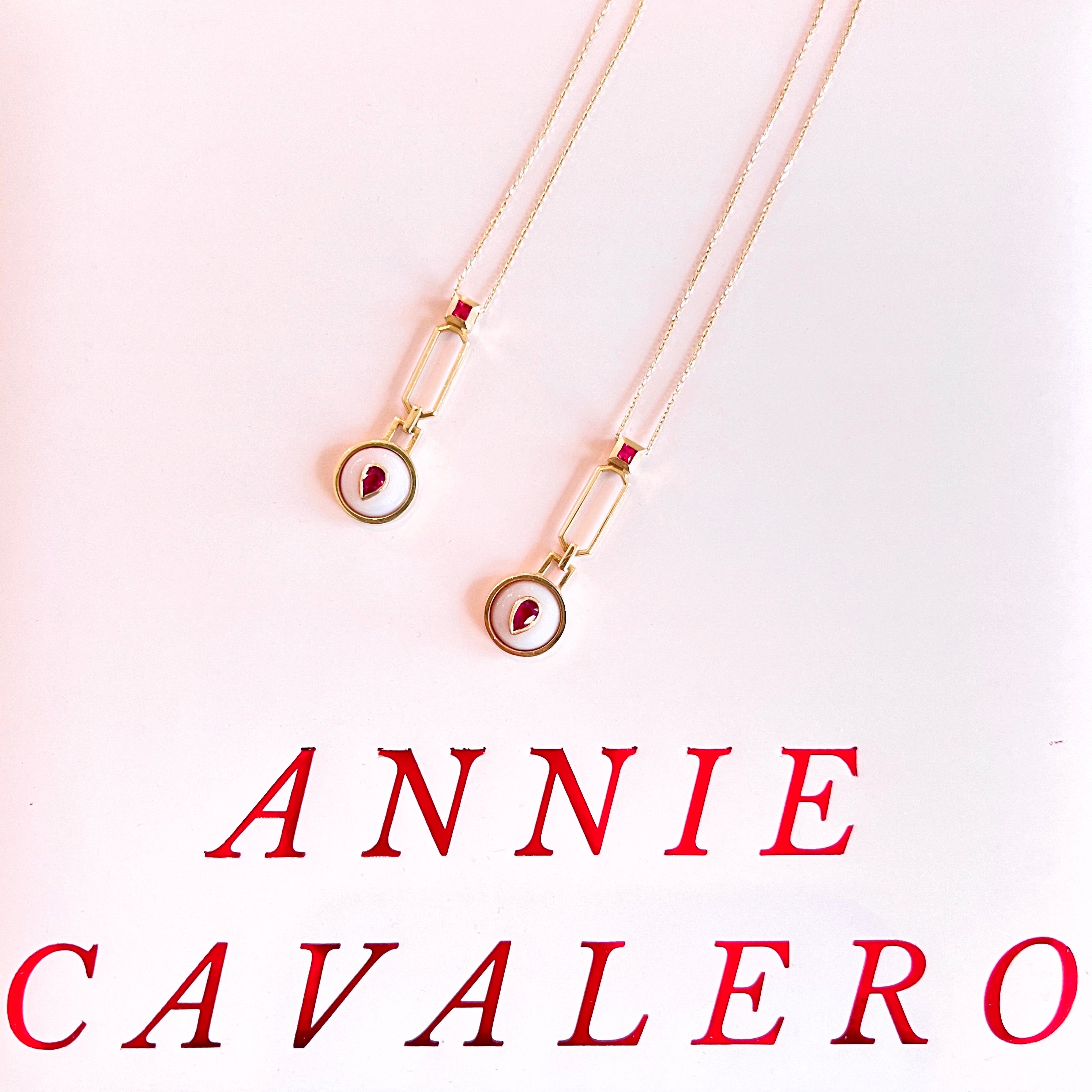 14K Gold Ruby + Pink Opal + Neon Pink Spinel Pendant Necklace