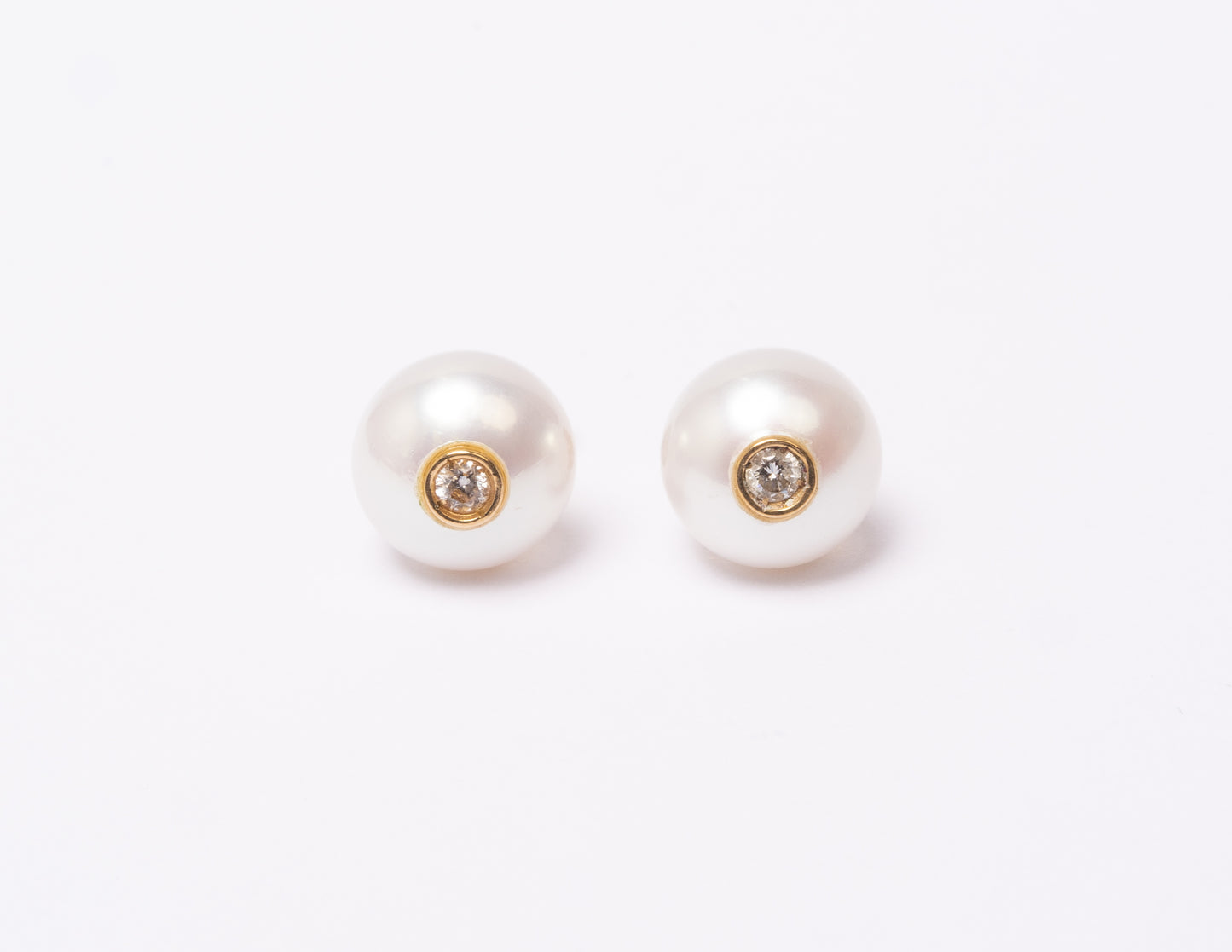14K Gold Freshwater Pearl + Diamond Stud Earrings