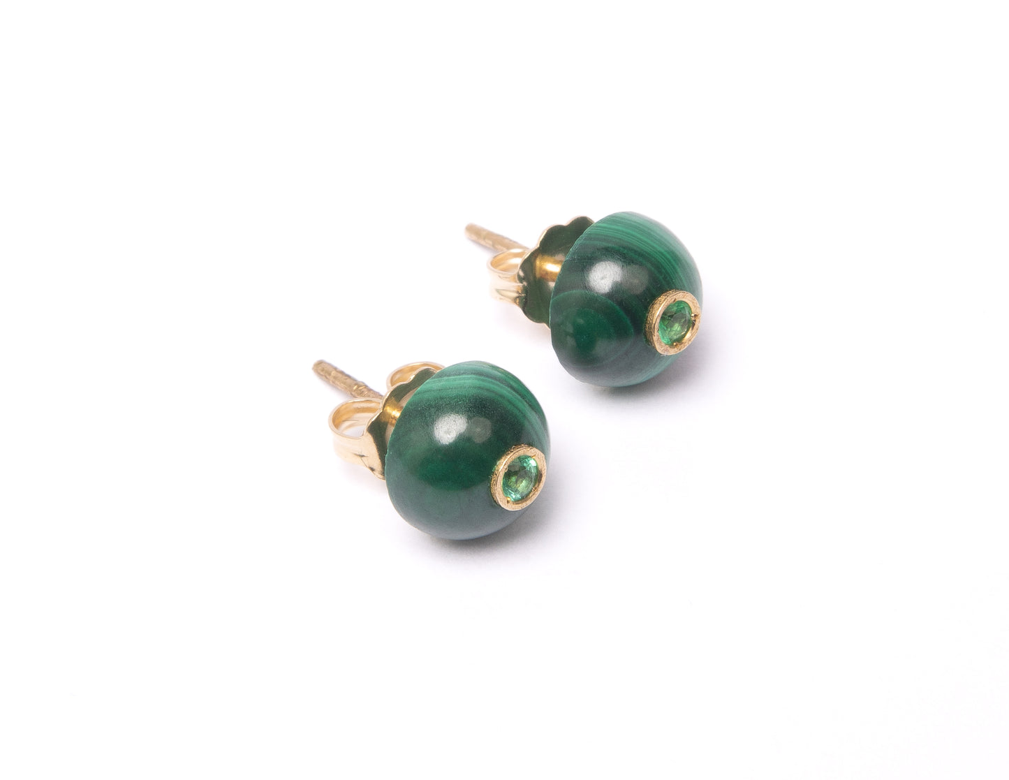 14K Gold Malachite + Emerald Gumdrop Stud Earrings
