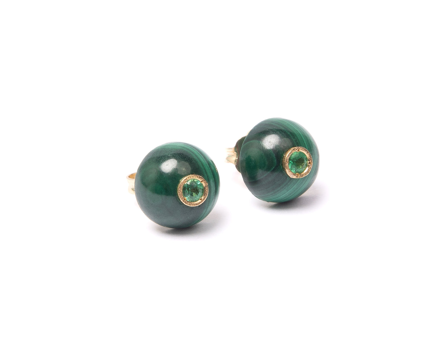 14K Gold Malachite + Emerald Gumdrop Stud Earrings