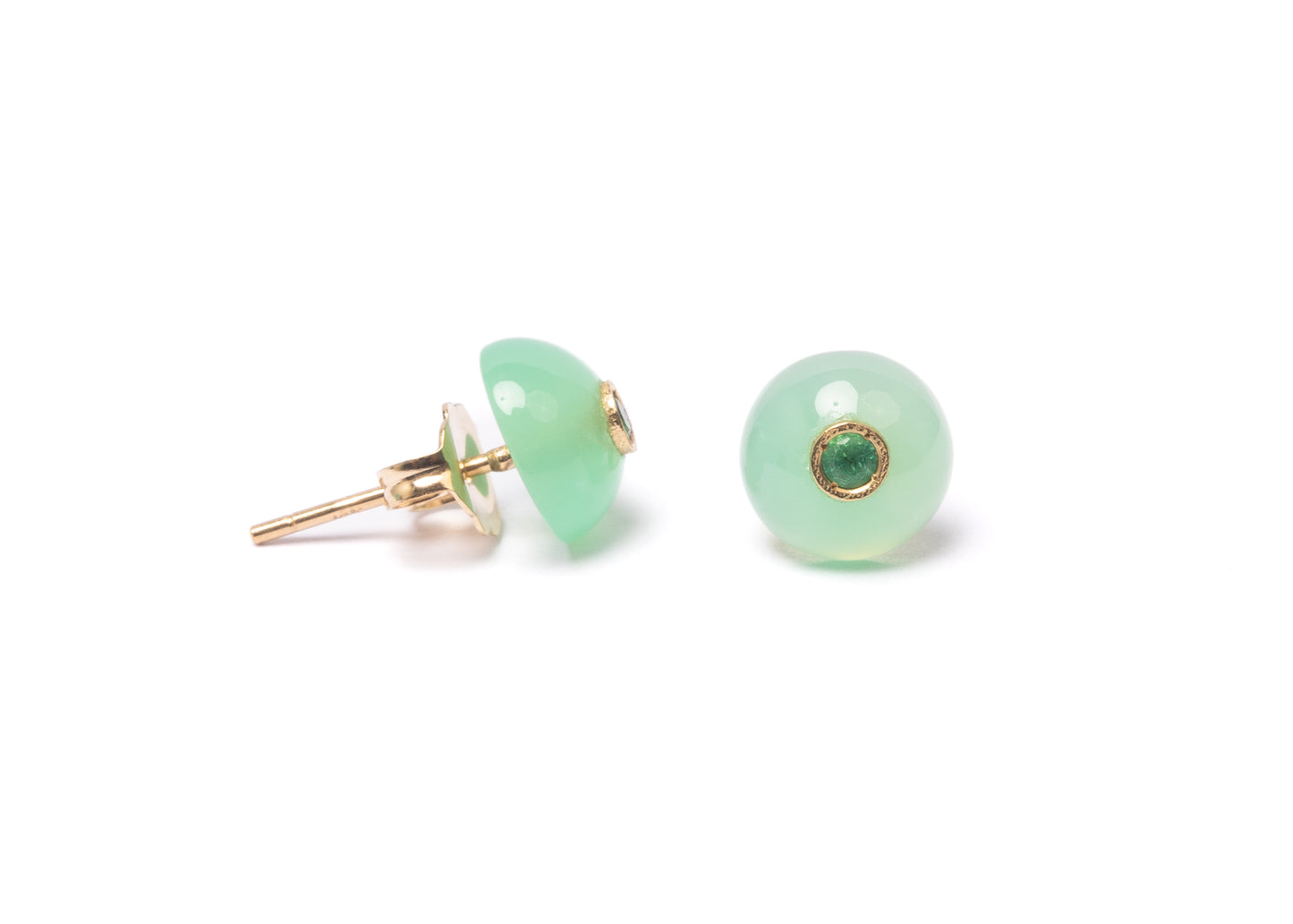 14K Gold Chrysoprase + Emerald Gumdrop Stud Earrings
