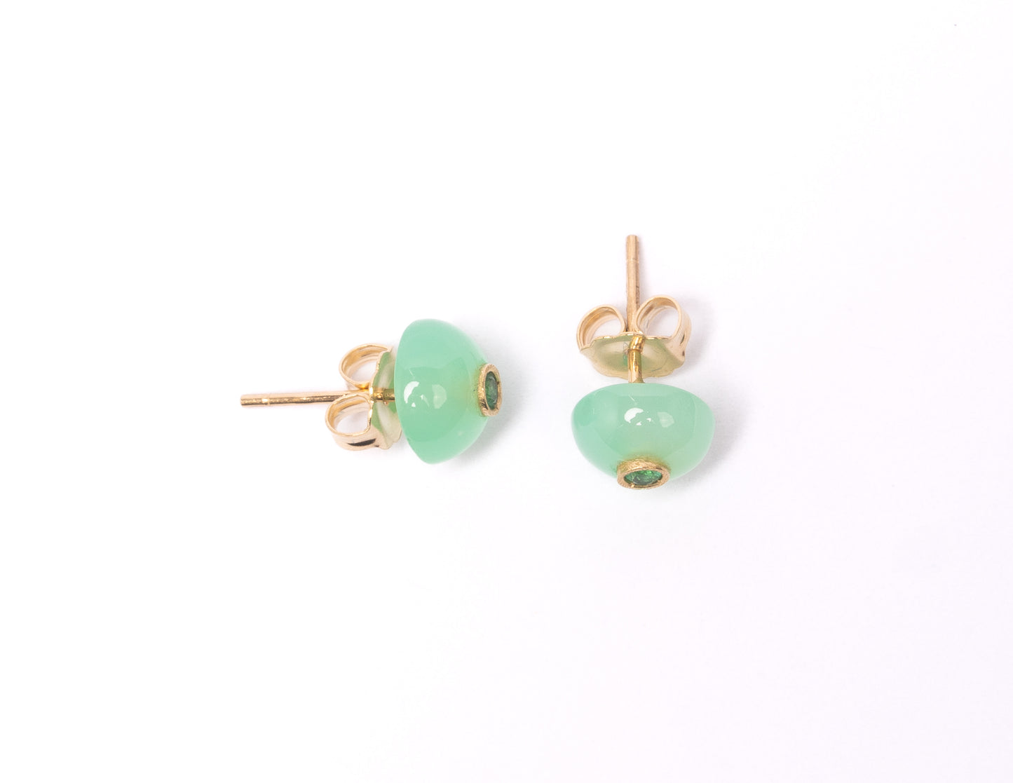 14K Gold Chrysoprase + Emerald Gumdrop Stud Earrings