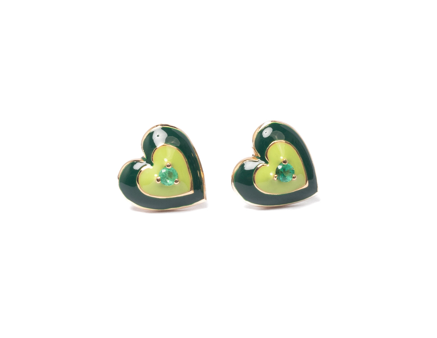 14K Gold Emerald + Mint // Green Enamel Sweetheart Stud Earrings