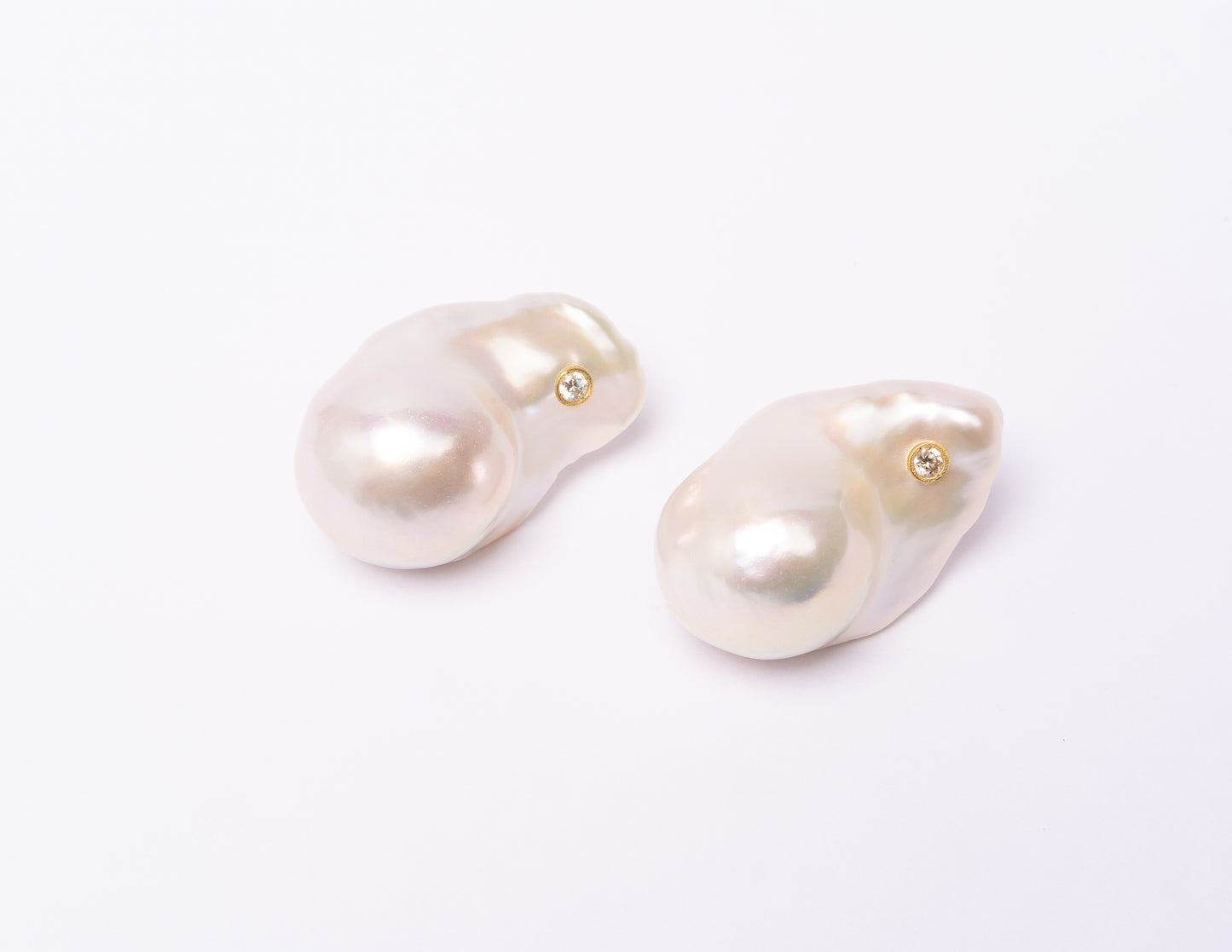14K Gold Iridescent Baroque Pearl + Diamond Earrings