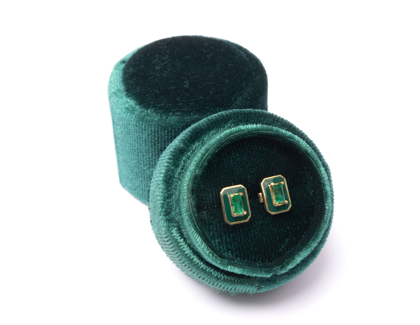 14K Gold Emerald Baguette + Green Enamel Valley Girl Stud Earrings