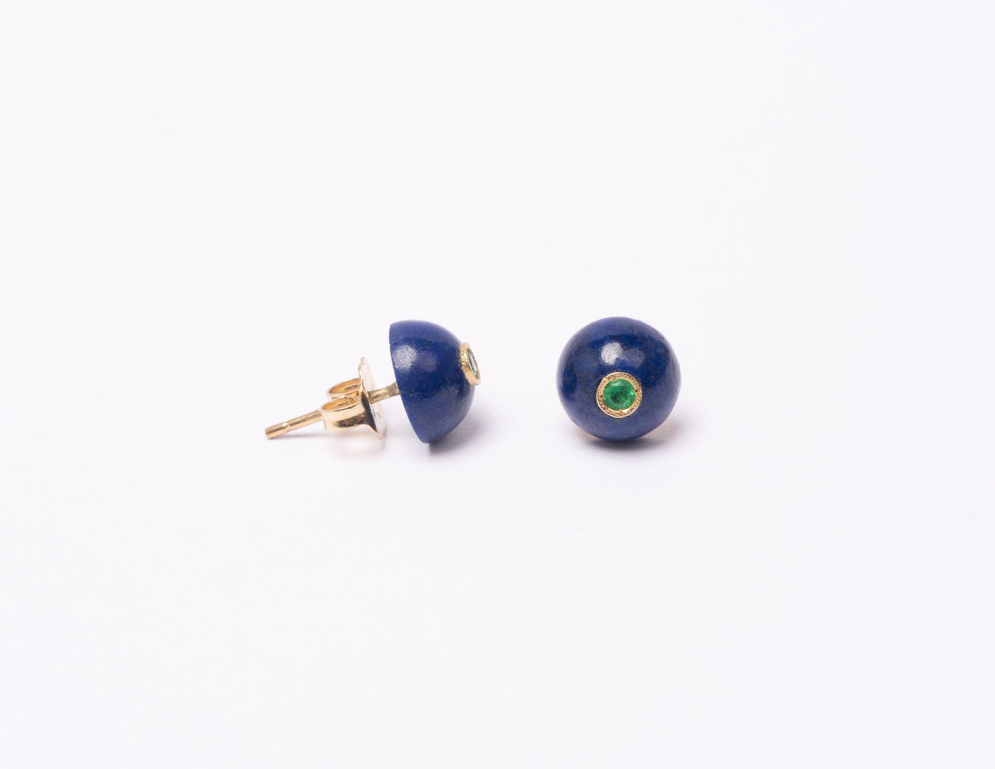 14K Gold Lapis Lazuli + Emerald Gumdrop Stud Earrings