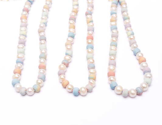 Retro *Matte* Ombré Pastel Rainbow + Freshwater Pearl Tie Dyed Gemstone Candy Necklace