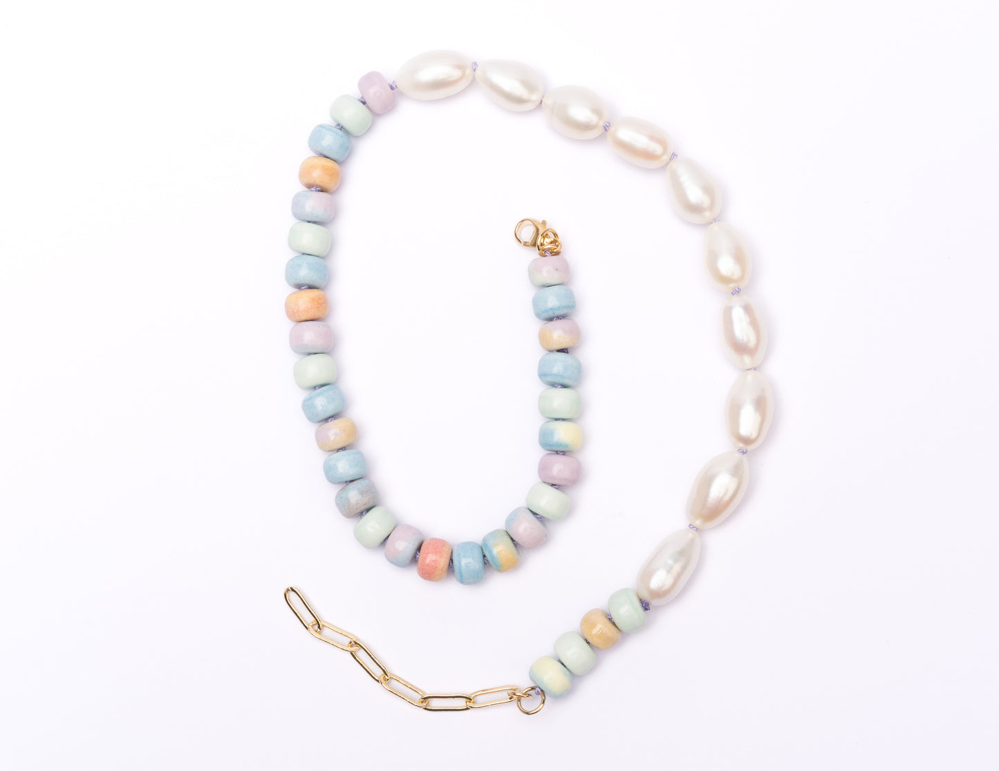 Retro Ombré Pastel Rainbow + Freshwater Pearl Tie Dyed Gemstone Moi et Toi Candy Necklace