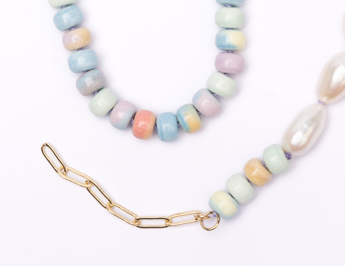 Retro Ombré Pastel Rainbow + Freshwater Pearl Tie Dyed Gemstone Moi et Toi Candy Necklace