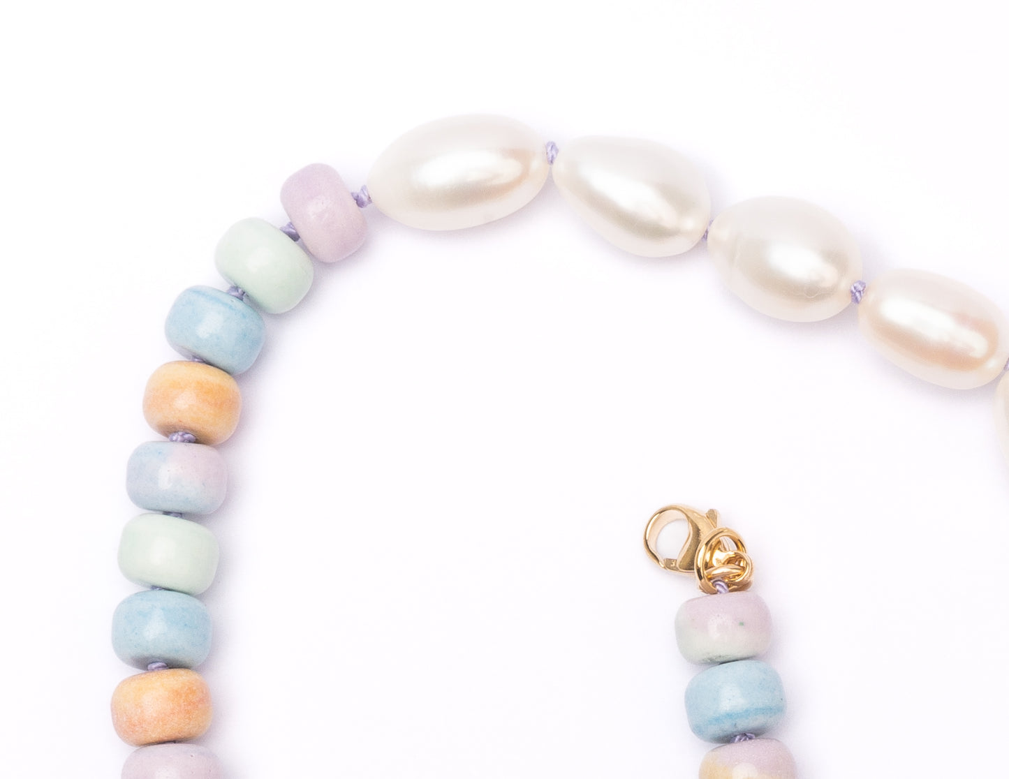 Retro Ombré Pastel Rainbow + Freshwater Pearl Tie Dyed Gemstone Moi et Toi Candy Necklace