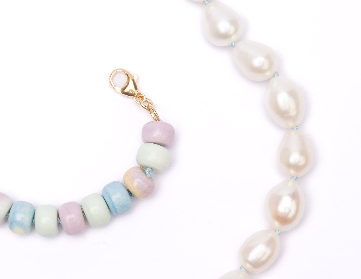 Retro Ombré Pastel Rainbow + Freshwater Pearl Tie Dyed Gemstone Moi et Toi Candy Necklace