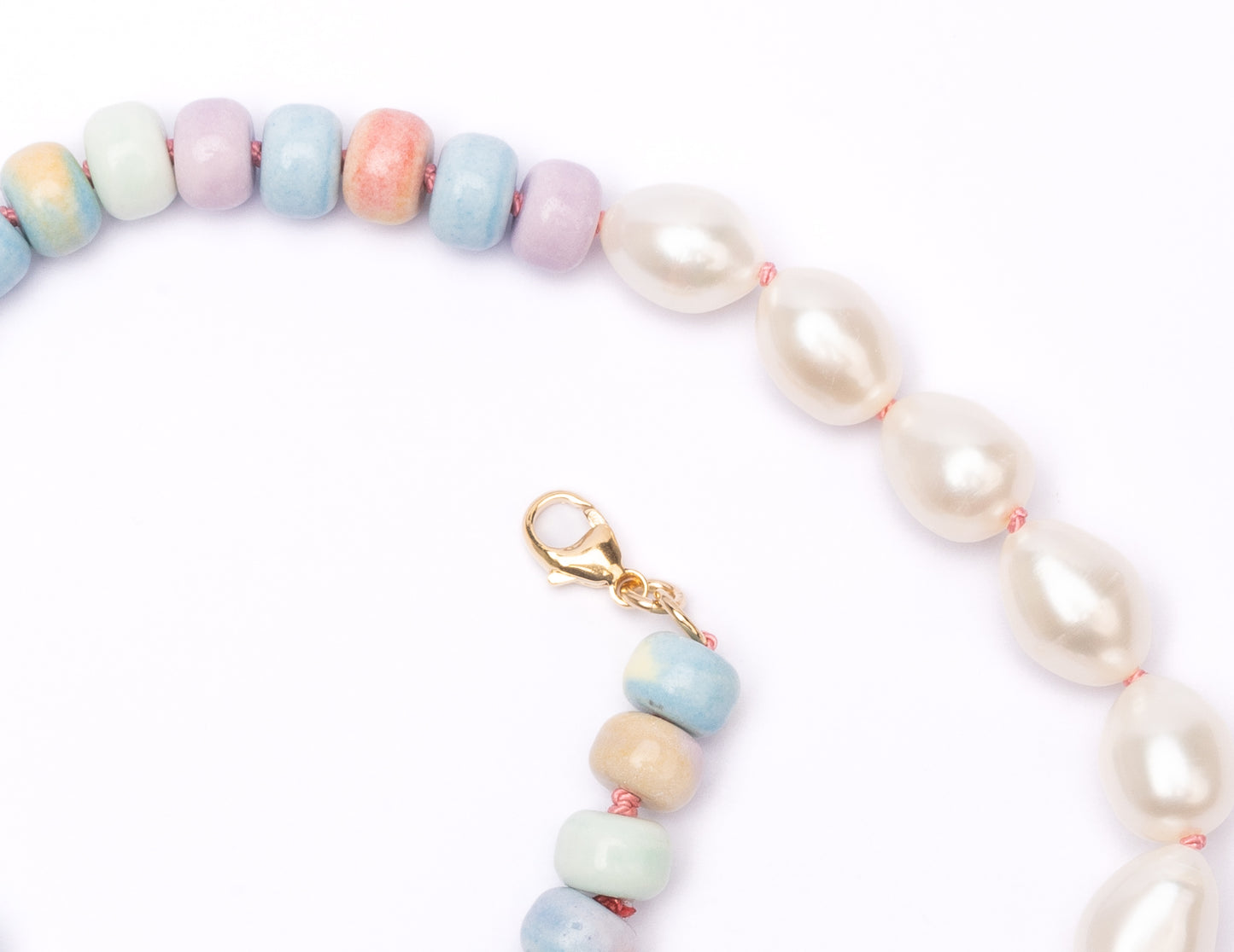 Retro Ombré Pastel Rainbow + Freshwater Pearl Tie Dyed Gemstone Moi et Toi Candy Necklace