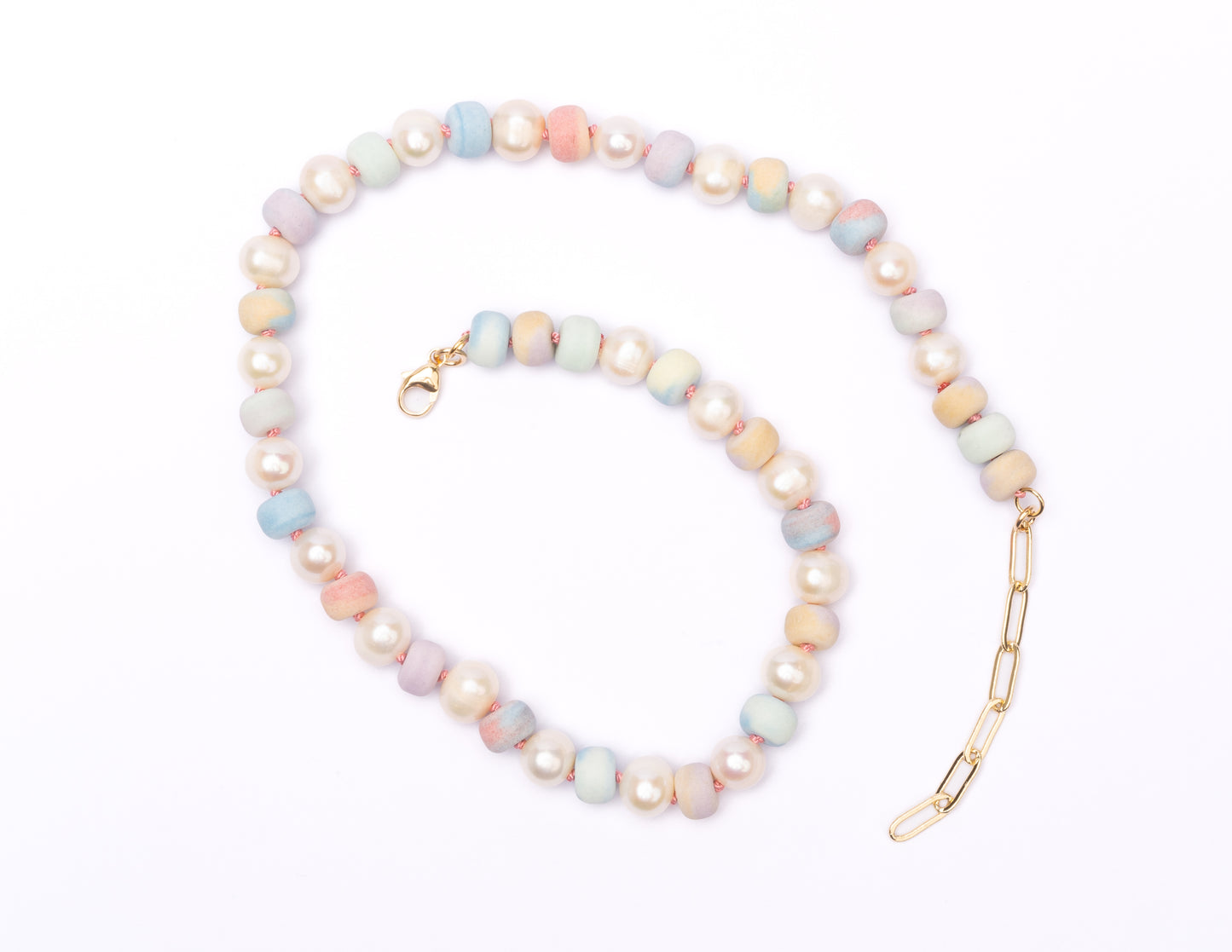 Retro *Matte* Ombré Pastel Rainbow + Freshwater Pearl Tie Dyed Gemstone Candy Necklace