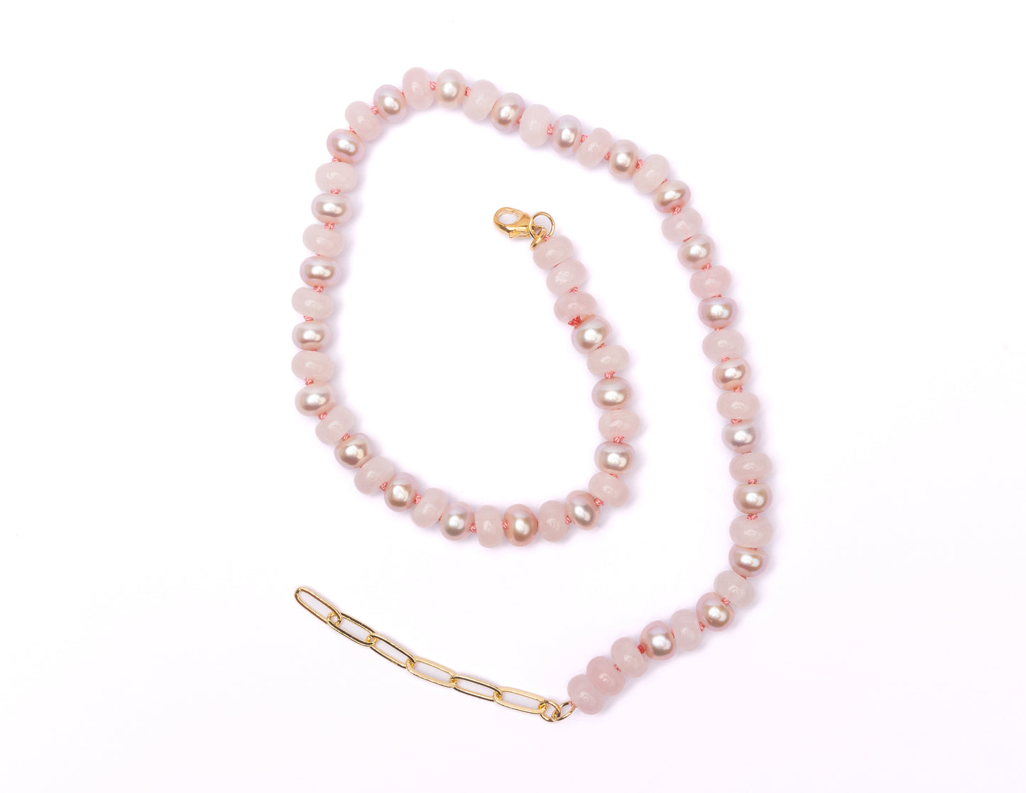Rose Quartz + Pink Freshwater Pearl Candy Necklace