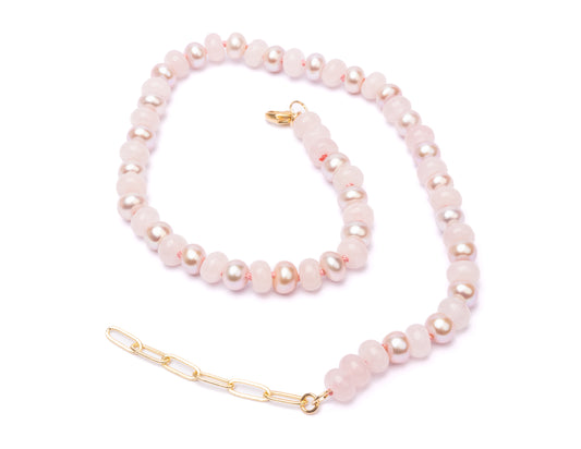 Rose Quartz + Pink Freshwater Pearl Candy Necklace