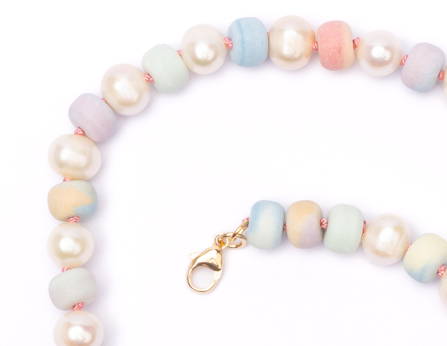 Retro *Matte* Ombré Pastel Rainbow + Freshwater Pearl Tie Dyed Gemstone Candy Necklace