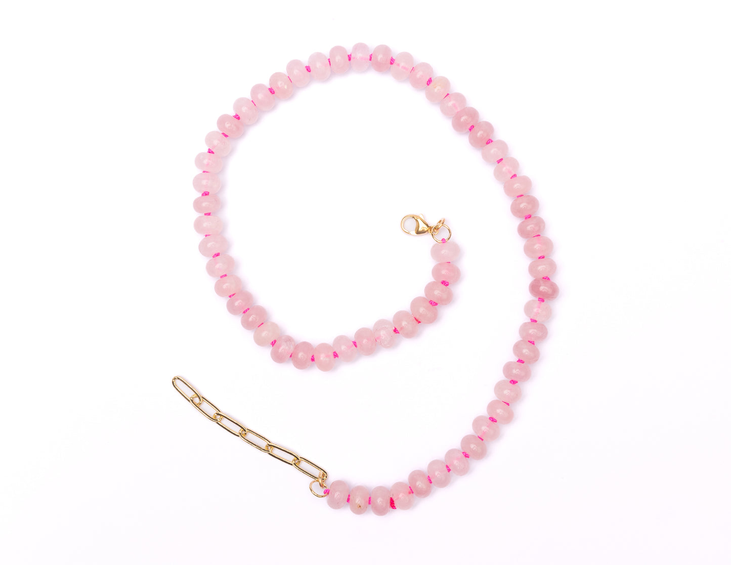 Rose Quartz + Hot Pink Hand-Knotted Silk Candy Necklace