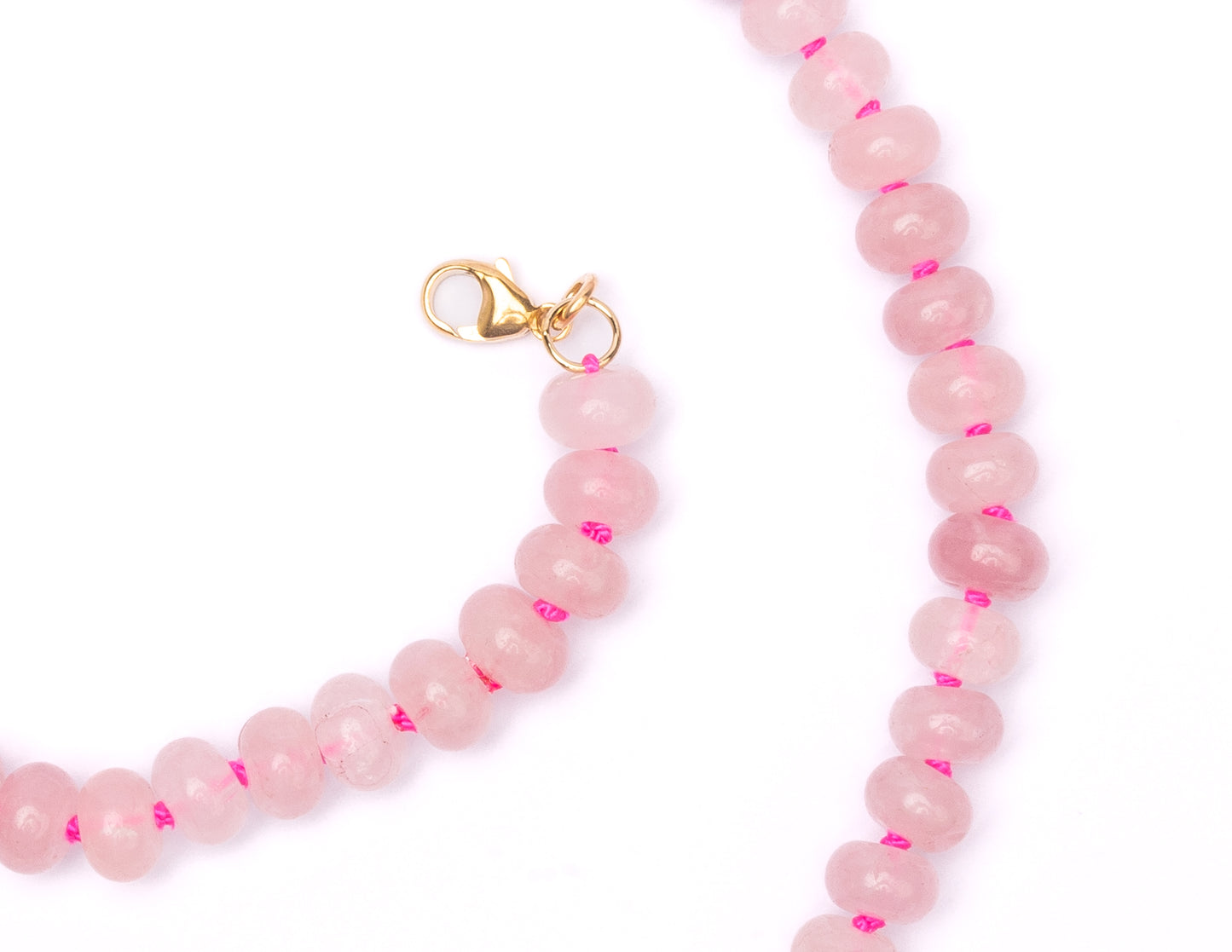 Rose Quartz + Hot Pink Hand-Knotted Silk Candy Necklace