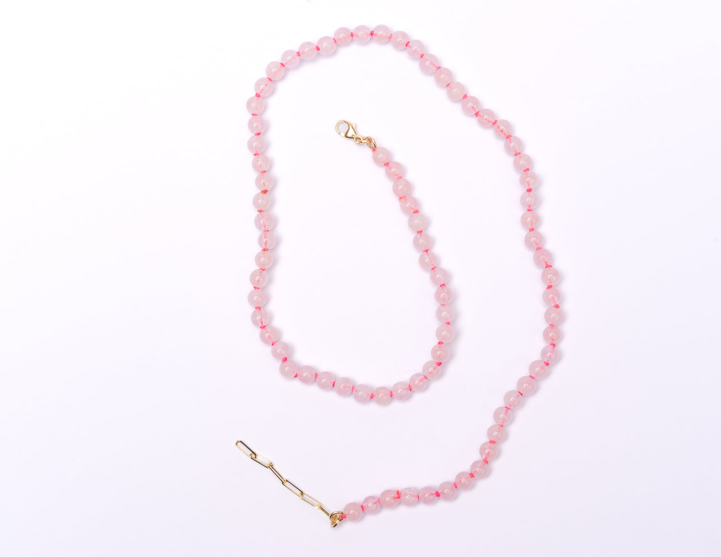 14K Gold Morganite + Neon Pink Silk Choker Necklace
