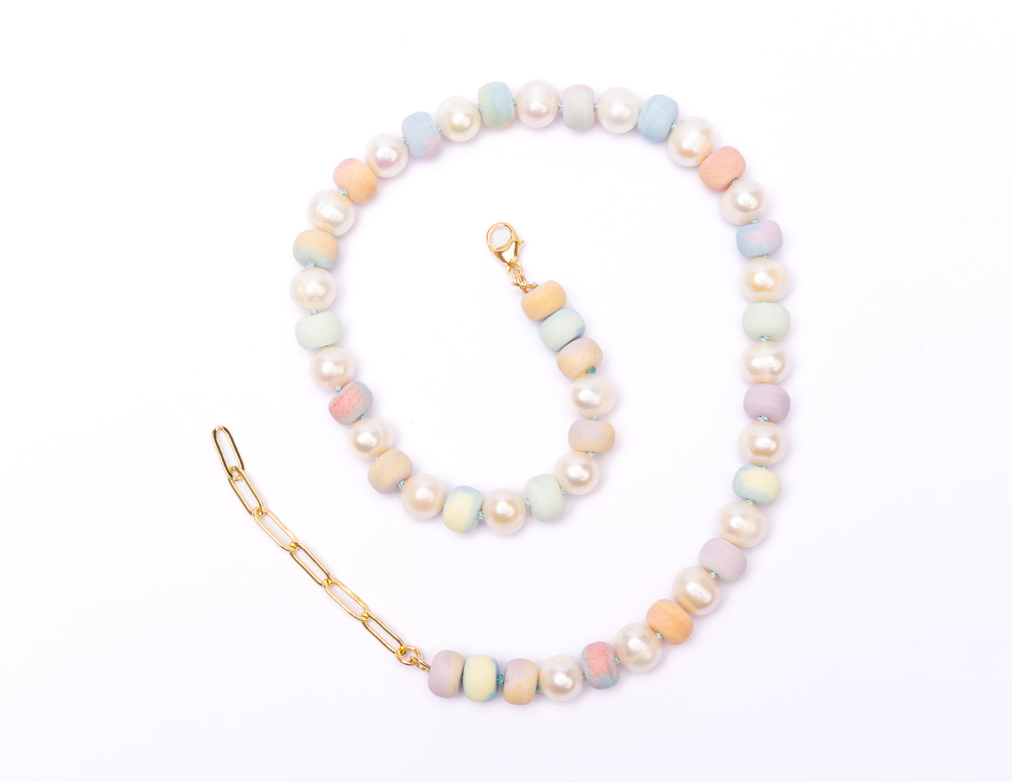 Retro *Matte* Ombré Pastel Rainbow + Freshwater Pearl Tie Dyed Gemstone Candy Necklace