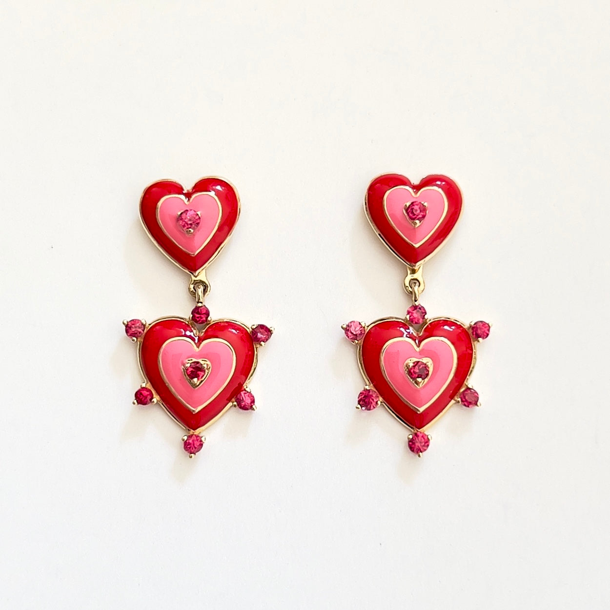 14K Gold *Detachable* Drop Heart Red Spinel Sweetheart Stud Earrings