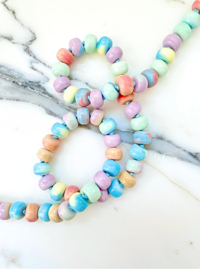 Retro Ombré Pastel Rainbow Tie Dyed Gemstone Candy Necklace