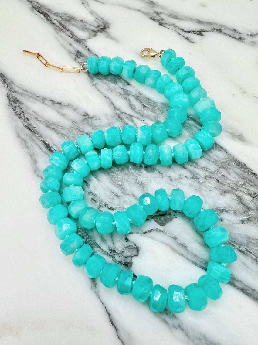 14K Gold Amazonite Candy Necklace