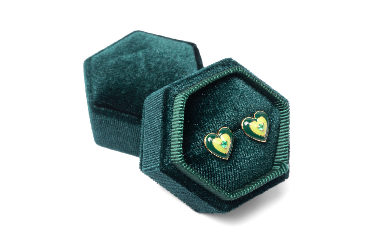 14K Gold Emerald + Mint // Green Enamel Sweetheart Stud Earrings